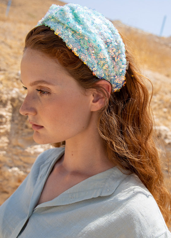 קשת עיישה פאייטים רחב תכלת