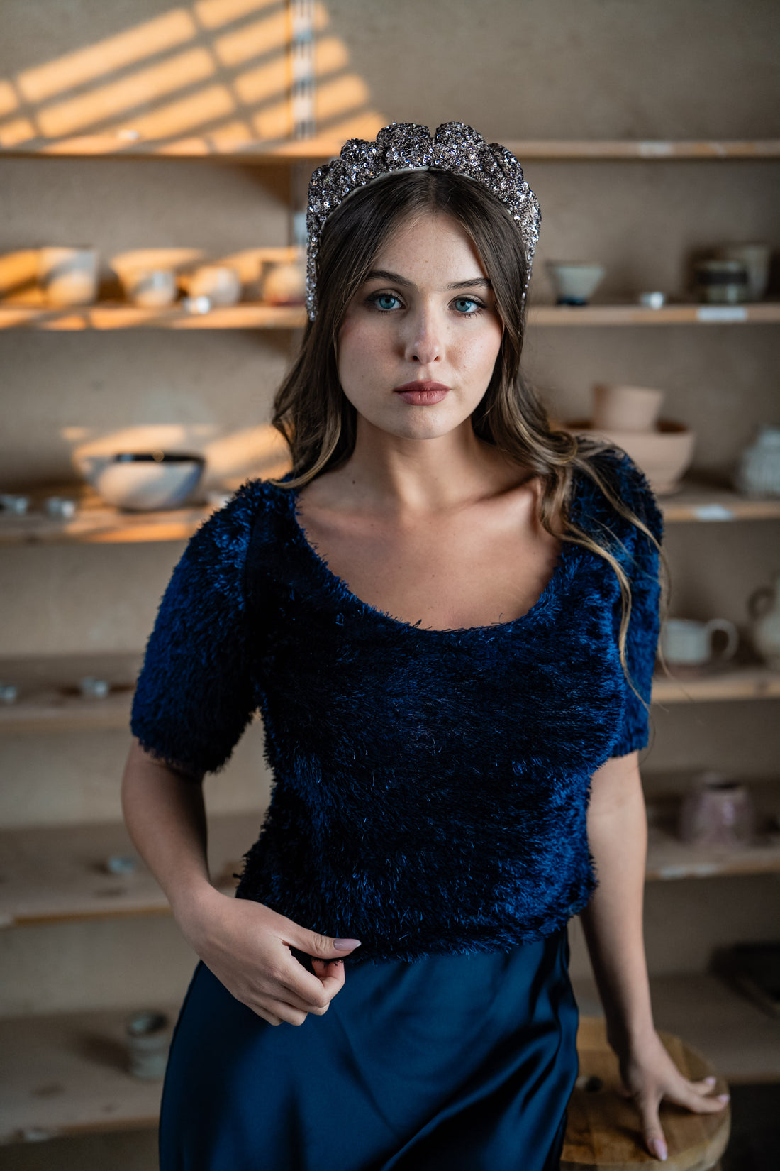 קשת קאסיה צרה פייטים כסוף סגלגל