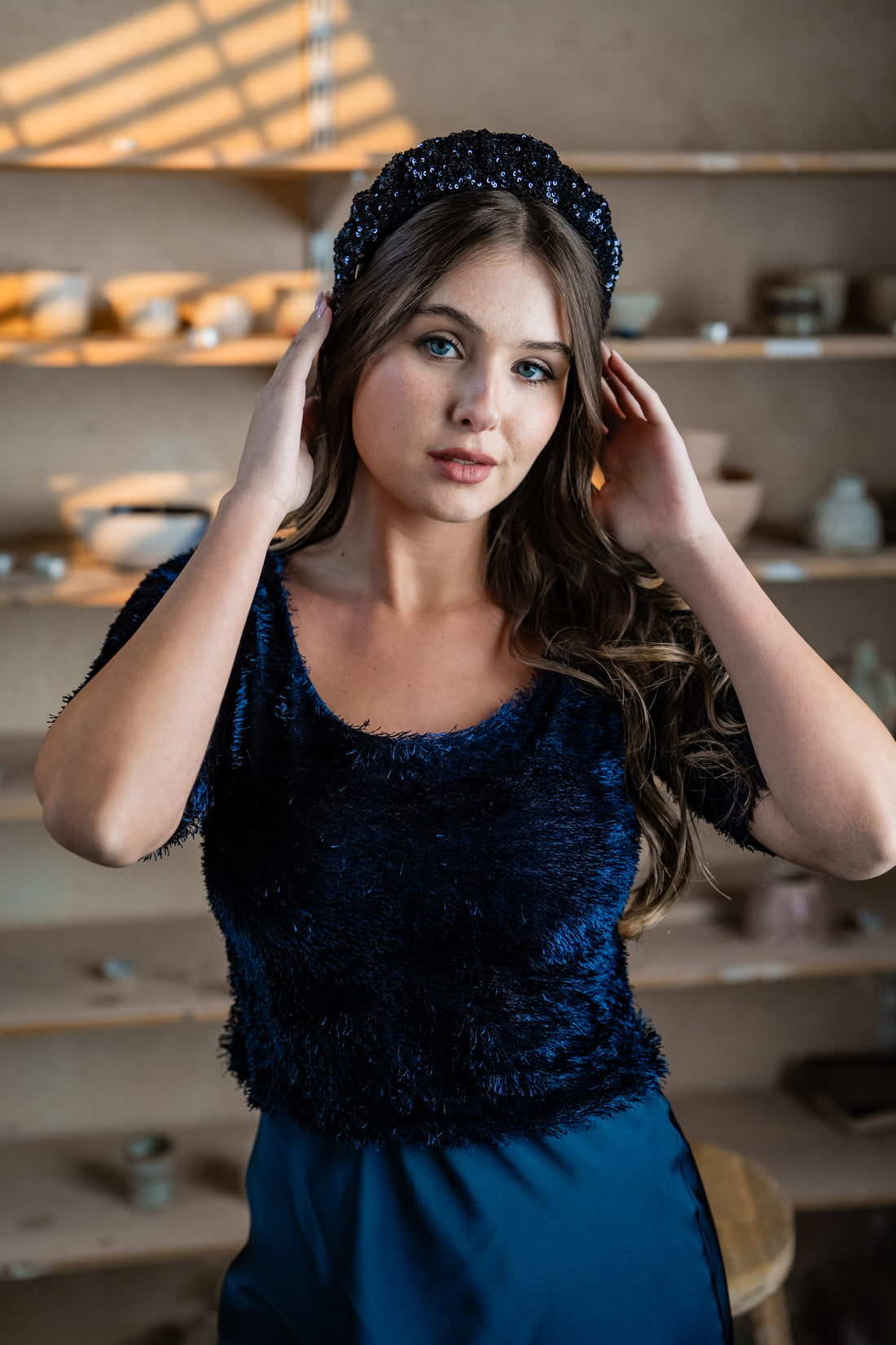 קשת קאסיה צרה פייטים כחול