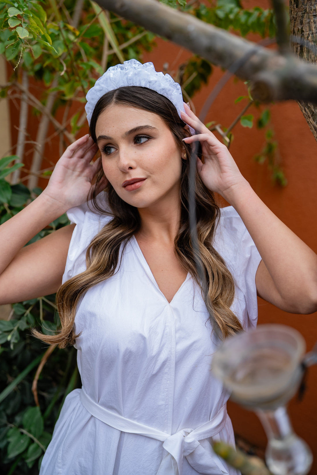 קשת רנה צרה תחרה לבנה